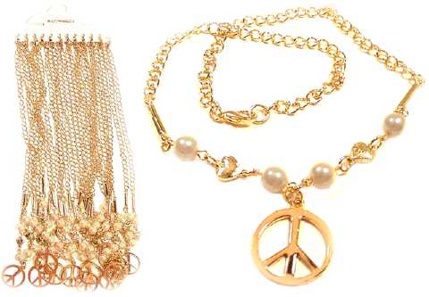 Gold Tone Peace Sign Choker Necklace 6NC51