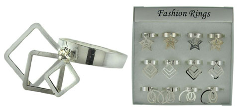 Boxed Silver Tone Ring With Assorted Shape Dangles 6R11A