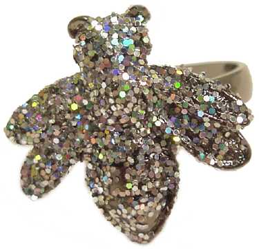 Silvertone Glitter Bumblebee Adjustable Ring 6R1650