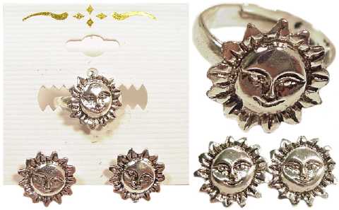 Silvertone Sun Ring & Earring Set 6RE60A