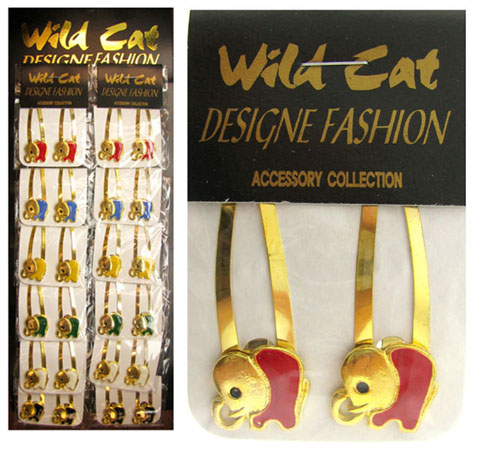 Goldtone Snap Clips With Enameled Elephant 9HSC882C