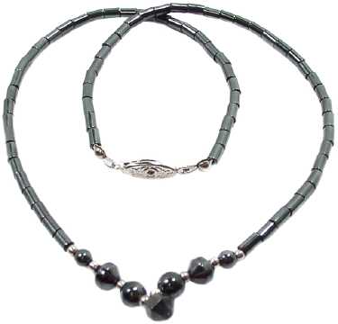 18" Hematite & Silvertone Bead Necklace 9N18