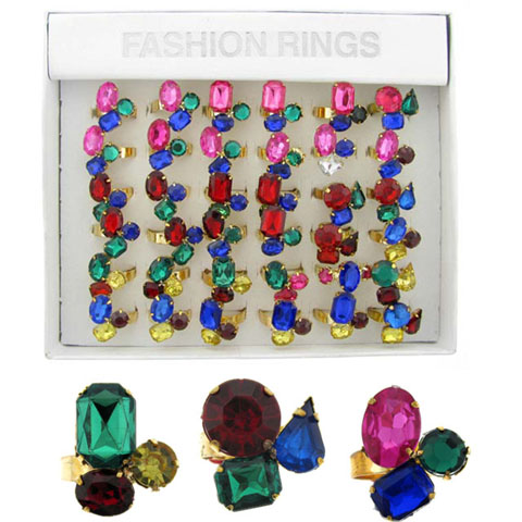 Assorted Color Gemstone-Look Ring Unit 9R24