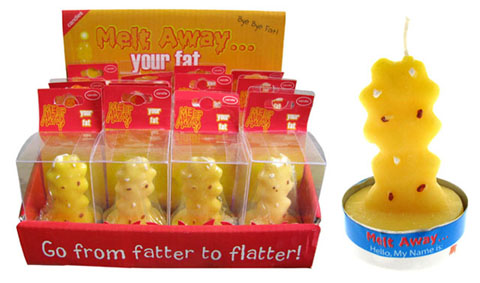 "Melt Your Fat" candles with counter-top display