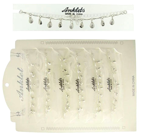 Silvertone Chain & Teardrop Dangle Charms Anklet AN1197A