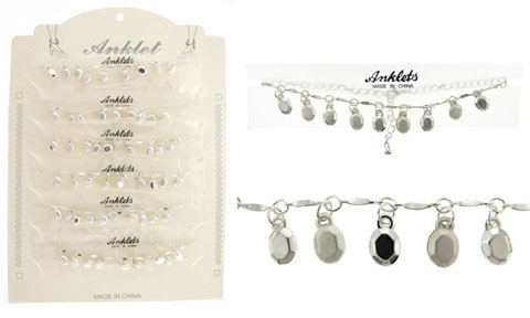 Silvertone Chain & Faceted Charms Anklet AN1226A