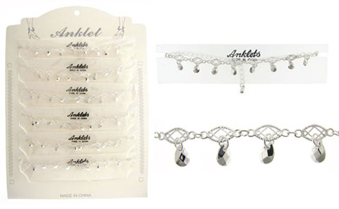 Teardrop Charm Silvertone Filigree Anklet AN1304A