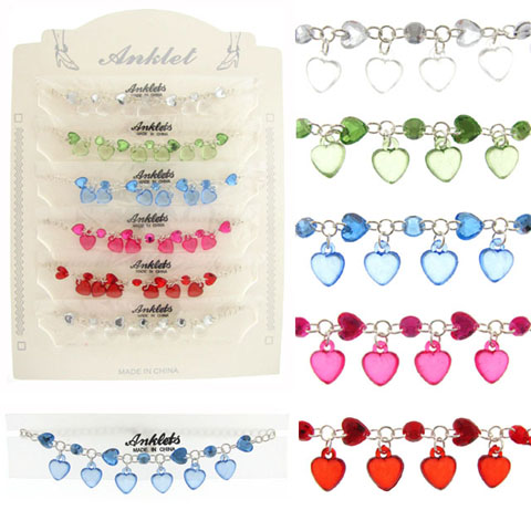 Assorted Heart Charm Silvertone Anklet AN1325A
