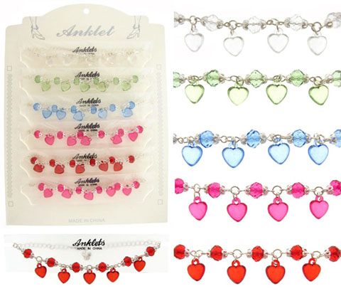 Assorted Transparent Heart Anklet AN1337A