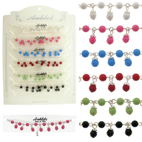 AssortedColored Bead Charm Silvetone Anklet AN1344A