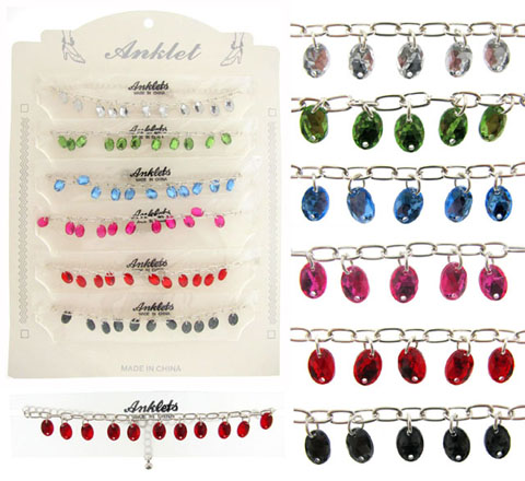 Assorted Mirrored Charm Silvetone Anklet AN1354A