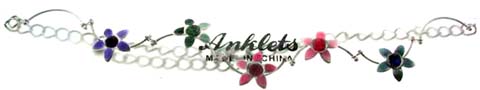 Silvertone & Colored Flower Charm Anklet AN5180A