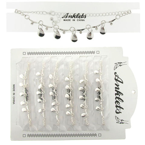 Silvertone Bead & Crystal Charm Anklet AN5266A