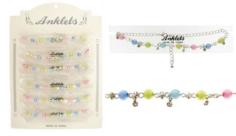 Silvertone  Anklet With Multicolor Beads AN5341A