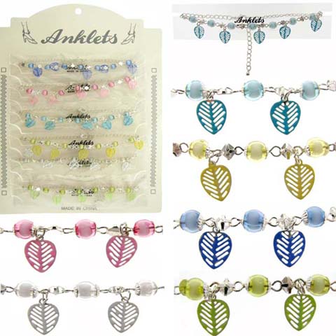 Silvertone Anklet With Assorted Leaf Charms AN5342A