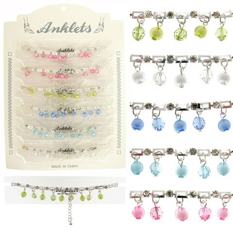 Silvertone Anklet With Assorted Bead Charms AN5344A