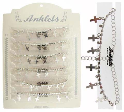 Silvertone Anklet With Cross Charms AN5366A