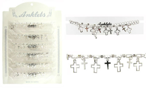 Silvertone Anklet With Cross Charms AN5367A