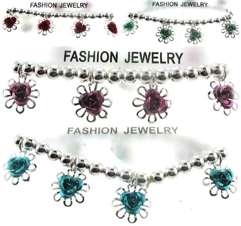 Assorted Color Flower Charm Bracelet B100A