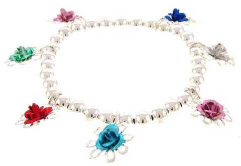 Assorted Color Flower Charm Bracelet B100AA