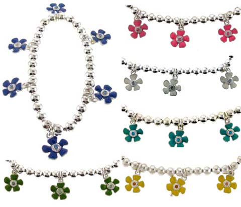 Assorted Color Flower Charm Bracelet B108A