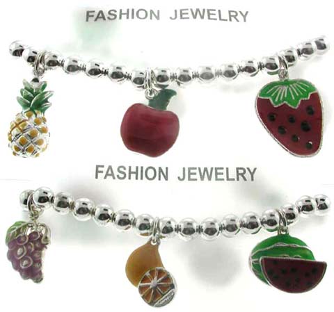 Assorted Enamel Fruit Charm Bracelet B110A