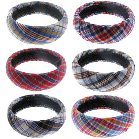 Plaid Print Fabric Bangle Bracelet B142