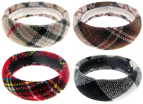 Plaid Print Fabric Bangle Bracelet B143
