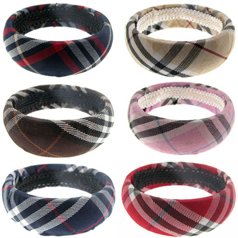 Plaid Print Fabric Bangle Bracelet B144