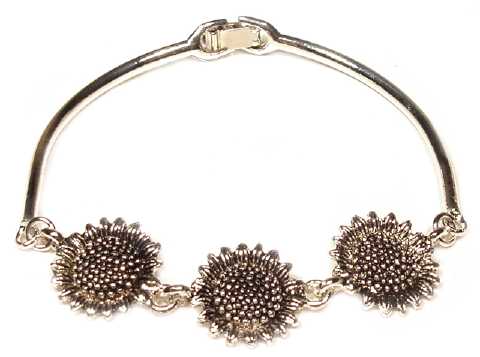 Silvertone Cast Bracelet With Sunflower Charms B183A