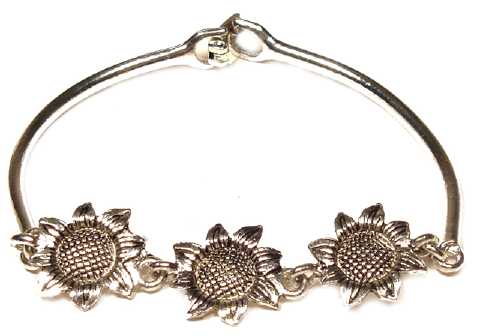 Silvertone Cast Bracelet With Flower Charms B187A