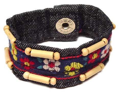 Beaded & Embroidered Denim Bracelet B2