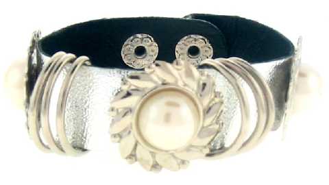 Silvertone Leather-Look Strap Bracelet B368A