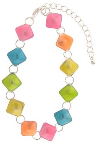 Enameled Link Bracelet With Multicolor Diamond Shapes B573A
