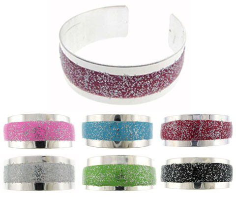 Silvertone & Glitter Cuff Bracelet B589A