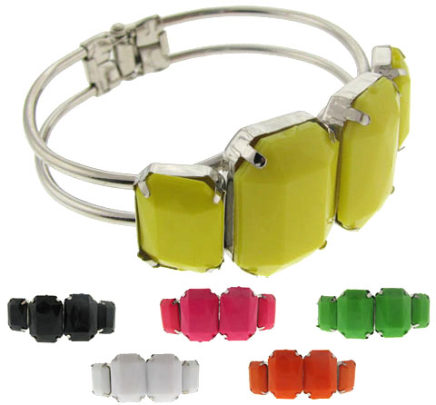 Silvertone Spring-Hinge Bracelet w/ Faux Gems(Style # 6951A)