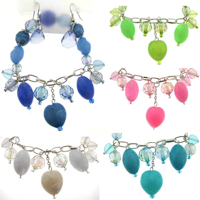 Pastel Assorted Color Bracelet Earring Set (BE114A)