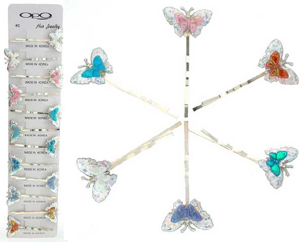 Coloreful Silver Butterfly Bobby Pins (BP172Y)
