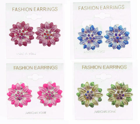 Assorted Color Flower Button Clipon Earrings (C1666A)