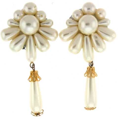 Faux White Pearl Dangle Flower Earrings (C69)