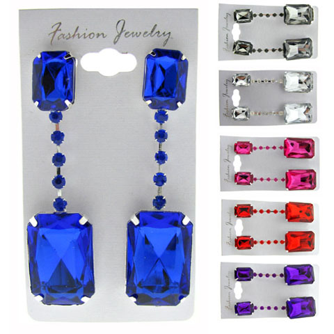 Faux Jewel Dangle Post Earrings (E1146A)