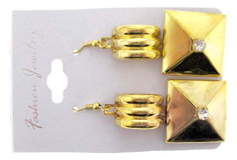 Gold Tone Dangle Earrings with Faux Jewel (E1162)