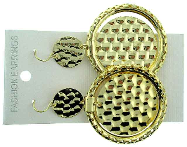 Dimpled Gold Tone Dangle Earrings (E1937)