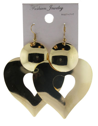 Goldtone Heart and Disc Dangle Earring E3202