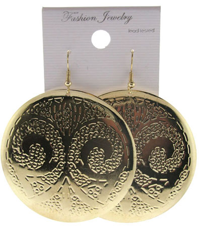 Goldtone Patterned Disc Dangle Earring E3204