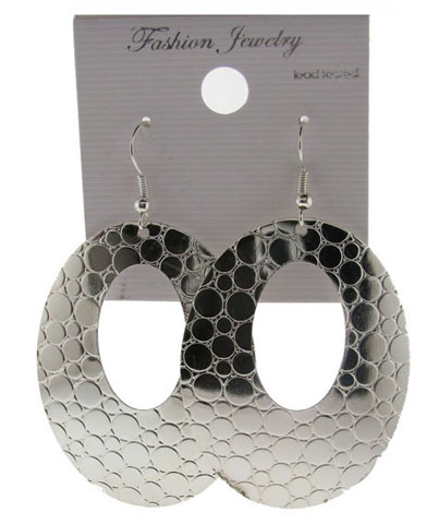 Silvertone Patterned Oval Dangle Earring E3206A