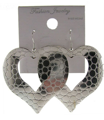 Silvertone Patterned Heart Dangle Earring E3207A