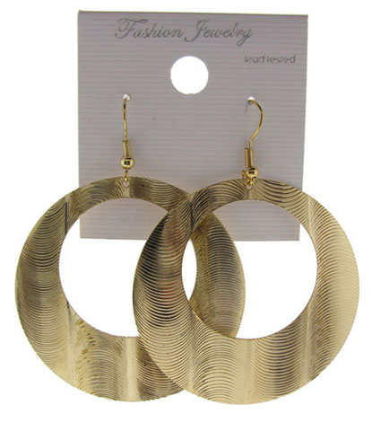 Patterned Goldtone Circular Disc Dangle Earrings E3208