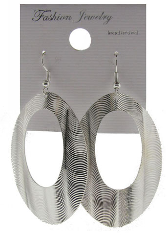 Wave Pattern Oval Silvertone Dangle Earring E3209A