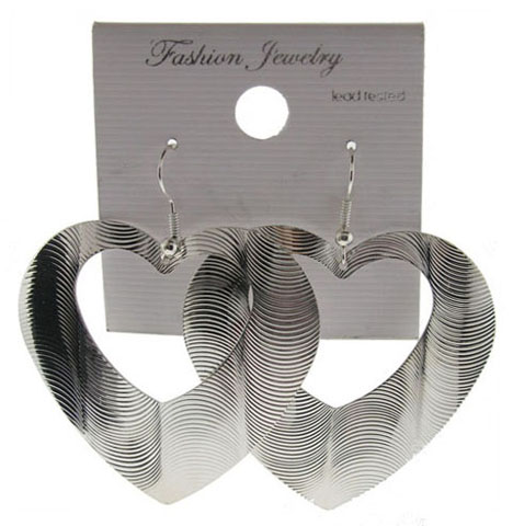 Wave Pattern Silvertone Heart Dangle Earring E3210A